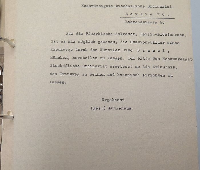 Antrag Kreuzwegerrichtung Grassl Pfr Lütkehaus 3. März 1943 Archiv Katholische Kirchengemeinde Salvator Lichtenrade