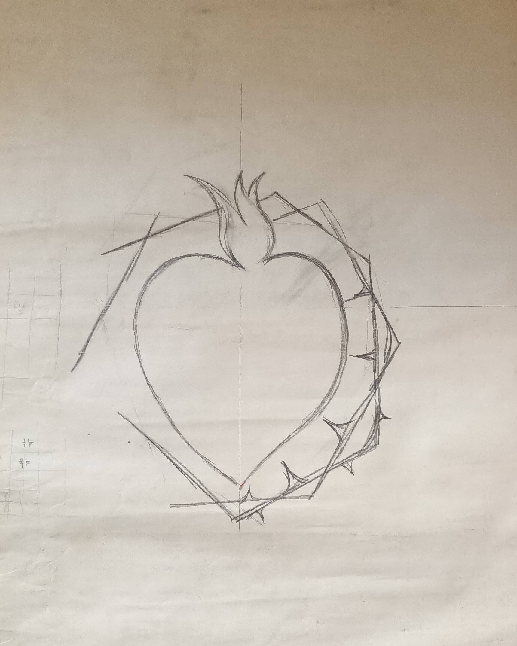 Entwurf Flammendes Herz für Hauptschiff-Fenster, Charles Crodel (?) - Archiv der Katholischen Gemeinde Salvator Lichtenrade