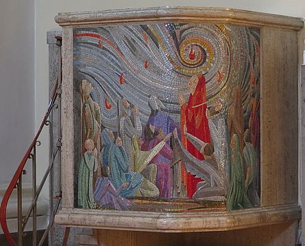 Salvator-Kirche Berlin-Lichtenrade, Kanzel - Mosaik, 1957, Entwurf: Hedja Luckhardt-Freese, Ausführung: Puhl & Wagner, Berlin