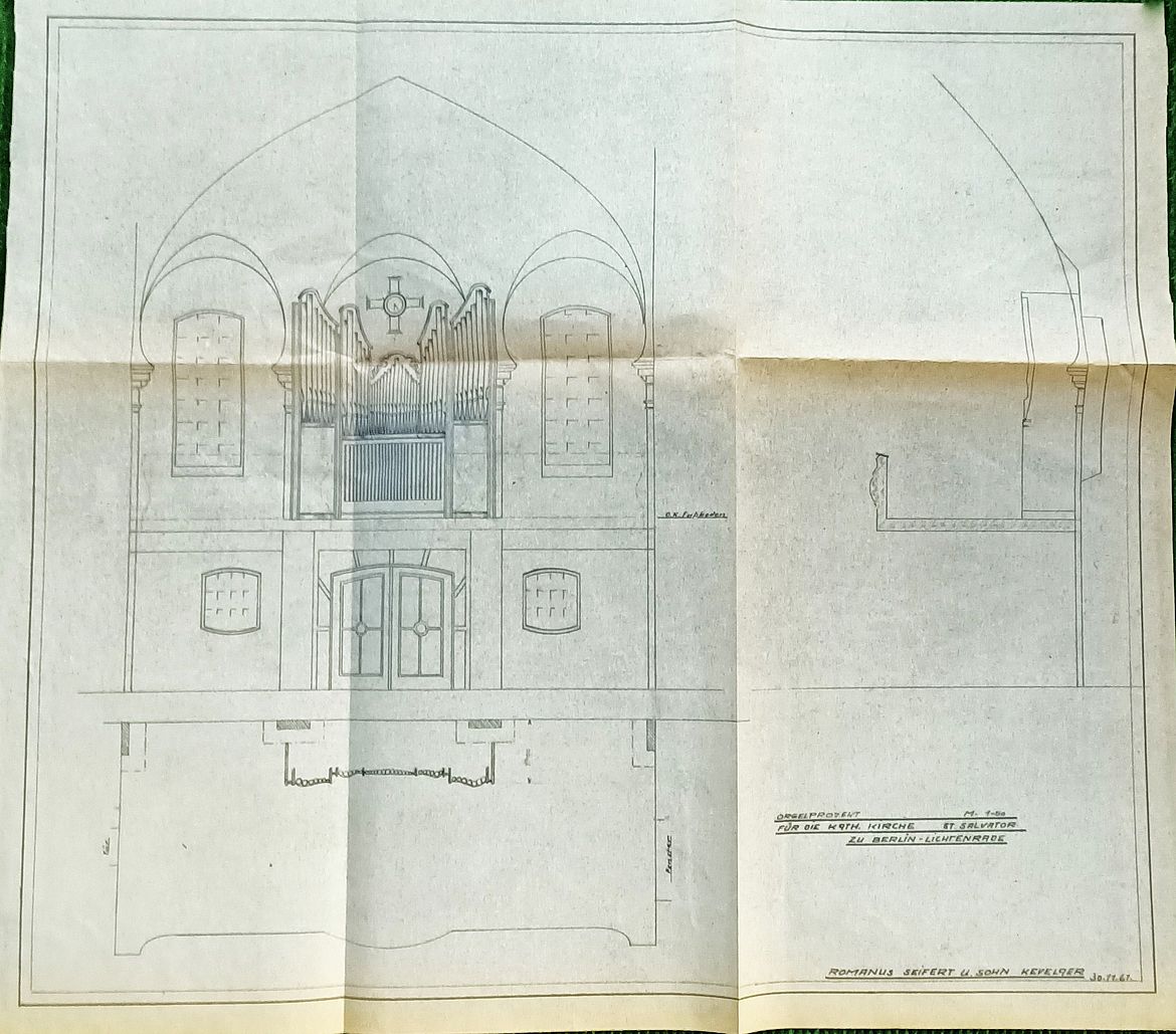 Entwurf für den Orgelprospekt 1963 - Firma Romanus Seifert und Sohn, Kevelaer; Plan Privatbesitz