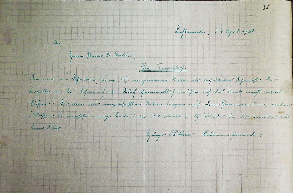Notiz über Harmonium in der Stephanuskapelle 6. April 1920 - Archiv