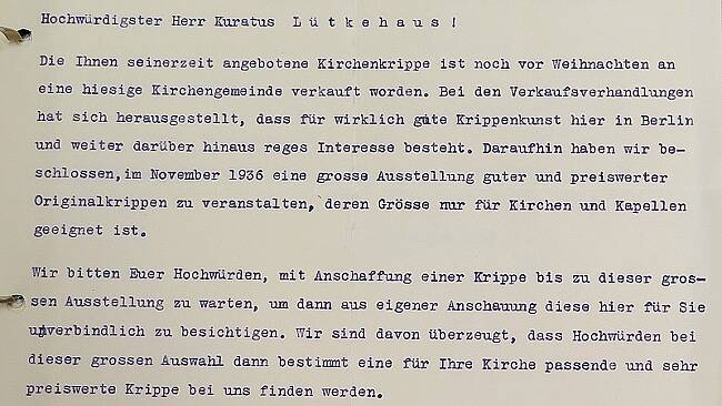 Brief Kunsthändler Kwiet Januar 1935 Archiv Katholische Kirchengemeinde Salvator